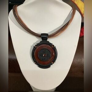 Chico's Black and Brown Statement Pendant Necklace 1637